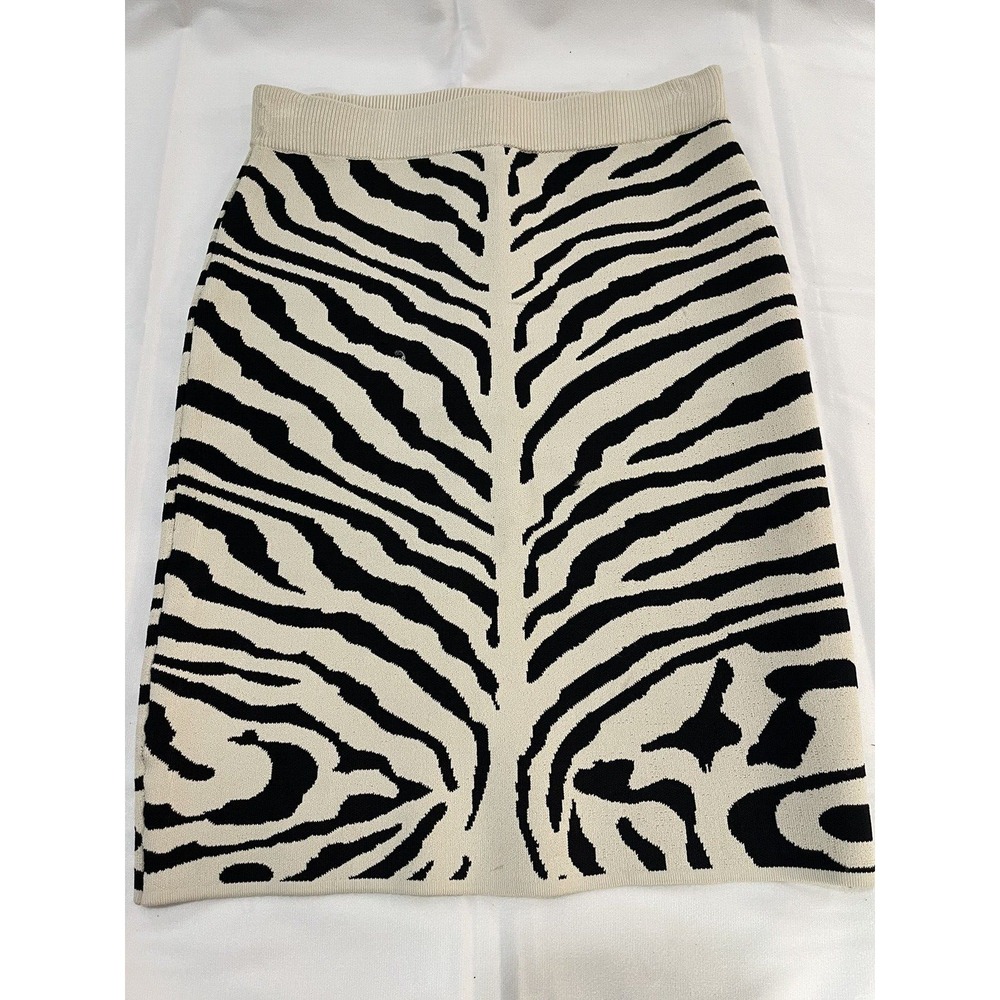 Bebe Zebra White Black Office Work Pencil Skirt Rayon‎ Blend Sz Small